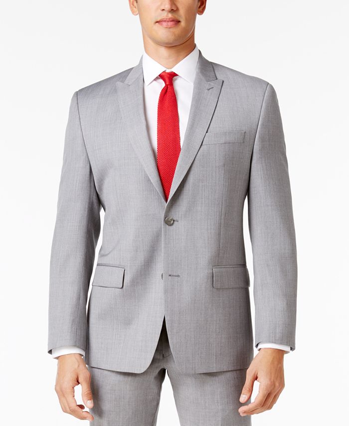 Michael Kors Men's Classic-Fit Light Gray Sharkskin Peak Lapel Suit ...