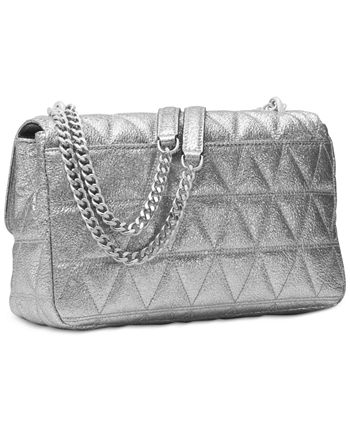 Michael Kors Hamilton quilt metallic gray tote bag purse (180
