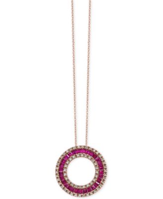 EFFY Collection - Ruby (1-5/8 ct. t.w.) and Diamond (1/3 ct. t.w.) Circle Pendant Necklace in 14k Rose Gold