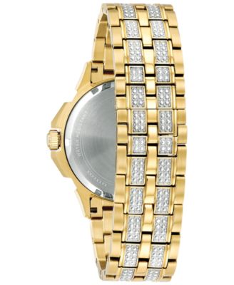 Men's Crystal Accented Gold-Tone Stainless Steel Bracelet Watch 43mm