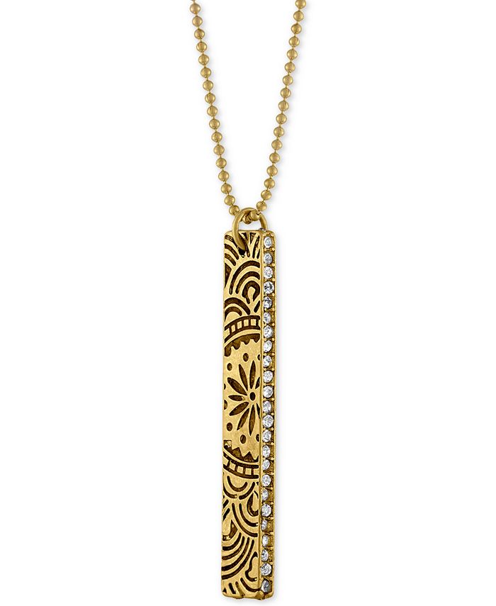 RACHEL Rachel Roy Gold Tone Crystal Studded Decorative Bar Pendant