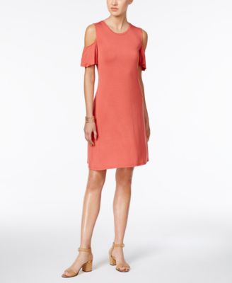 Style & Co - Petite Cold-Shoulder Flutter-Sleeve Dress
