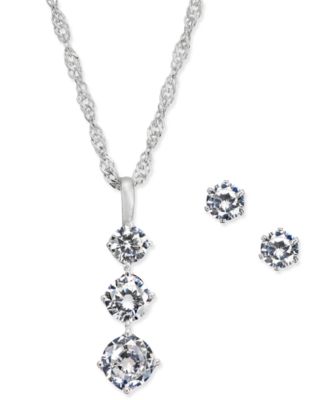 Charter Club - Fine Silver PlateTriple Crystal Pendant Necklace & Matching Stud Earrings Set