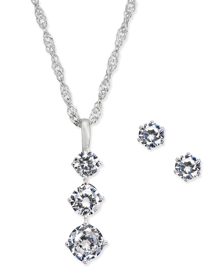 Charter Club Triple Crystal Pendant Necklace & Stud Earrings Set