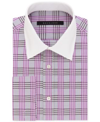 Sean John - Men's Classic/Regular Fit Purple Check French Cuff Dress Shirt