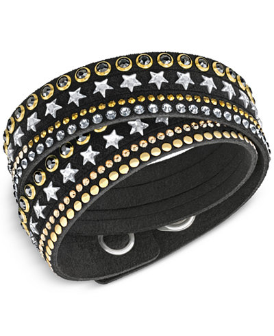 Swarovski Gold-Tone Multi-Stone & Stars Black Fabric Wrap Bracelet