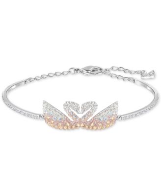 Swarovski - Silver-Tone Colored Crystal Swans Bangle Bracelet