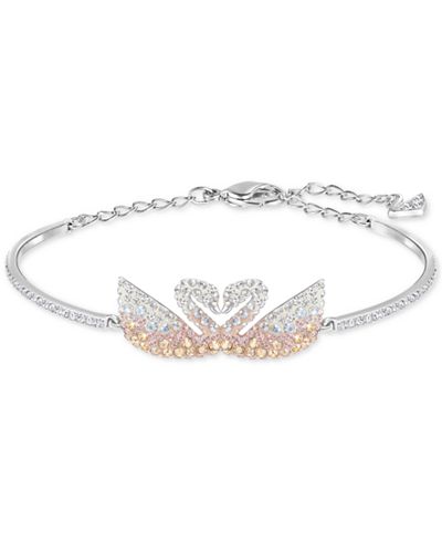 Swarovski Silver-Tone Colored Crystal Swans Bangle Bracelet