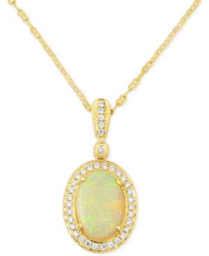 image of Opal (3 ct. t.w.) & Diamond (1/3 ct. t.w.) Pendant Necklace in 14k Gold
