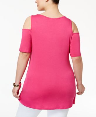 Belldini Plus Size Rhinestone Cold-Shoulder Tunic 