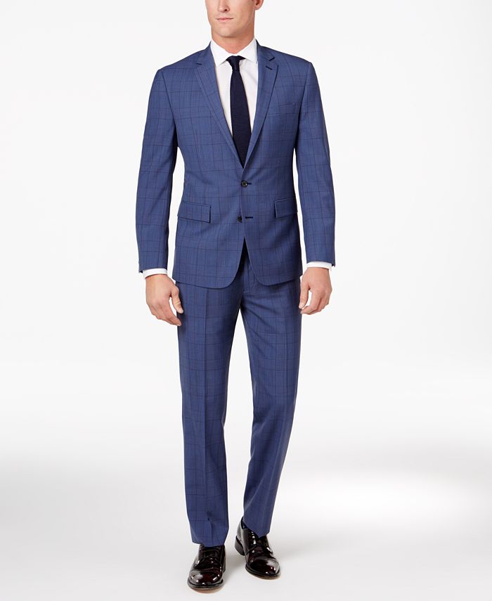 Ryan Seacrest Distinction Men's Slim-Fit Blue Herringbone Plaid Suit ...