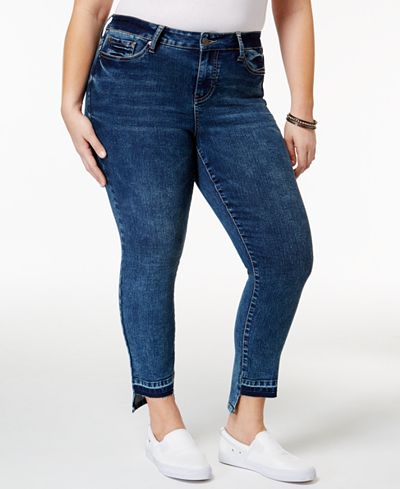 Rampage Trendy Plus Size Sophie Central Wash High-Low Jeans