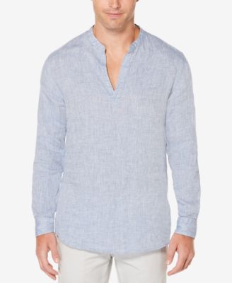 Perry Ellis Men's Linen Long Sleeve Shirt - Solid Color, Spread Collar | Casual & Office Wear