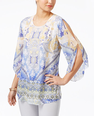 JM Collection Petite Printed Split-Sleeve Tunic, Only at Macy's