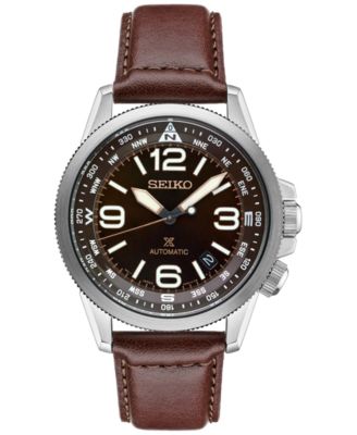 Seiko - Men's Prospex Automatic Brown Leather Strap Watch 42mm SRPA95
