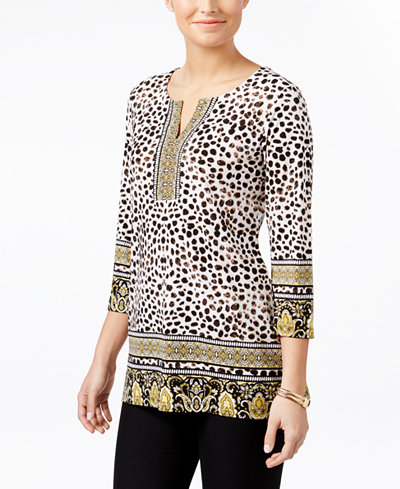 JM Collection Petite Embellished Printed Tunic, Only at Macy's