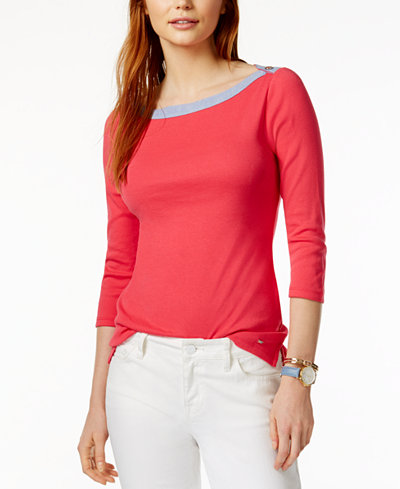 Tommy Hilfiger Cotton Boat-Neck Top, Only at Macy's