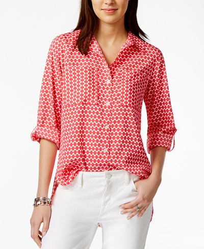Tommy Hilfiger Printed Roll-Tab Shirt, Only at Macy's