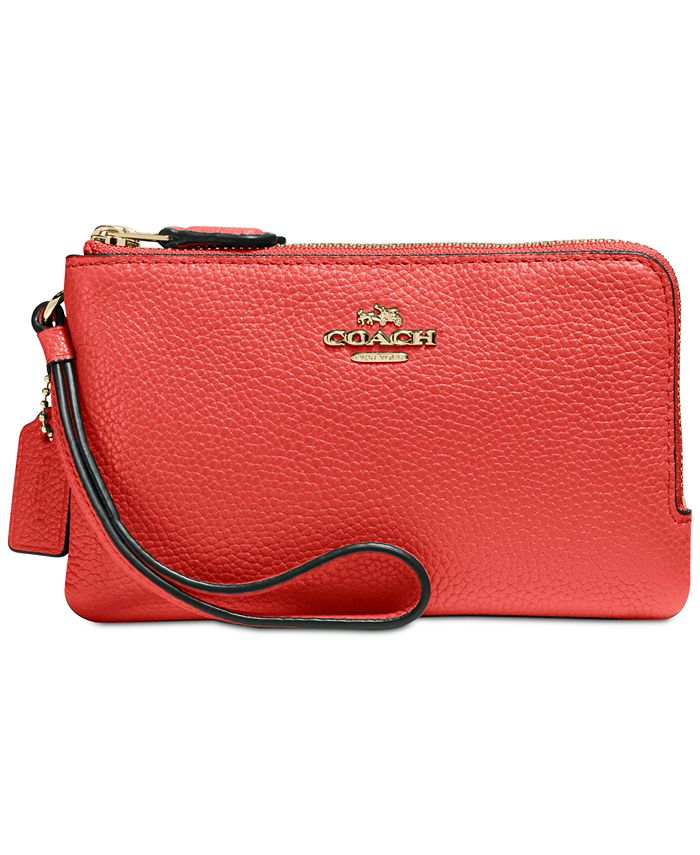 COACH Double Corner Zip Wristlet in Pebble Leather & Reviews - Handbags &  Accessories - Macy's