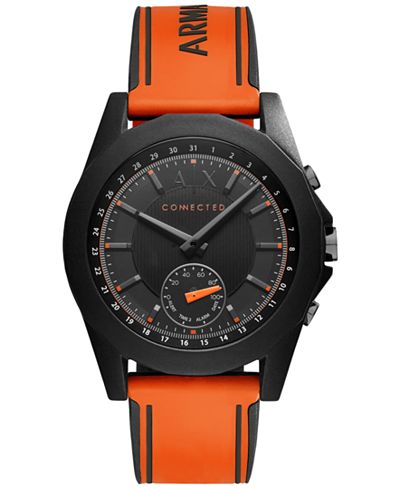 A|X Armani Exchange Men's Connected Orange Silicone Strap Hybrid Smart Watch 44mm AXT1003