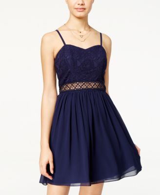 BCX - Juniors' Illusion Lace and Chiffon Sweetheart Dress