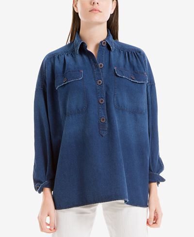 Max Studio London Cotton Popover Denim Shirt