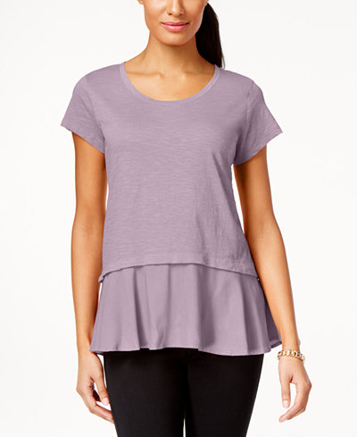 Style & Co Layered-Look Peplum T-Shirt, Only at Macy's