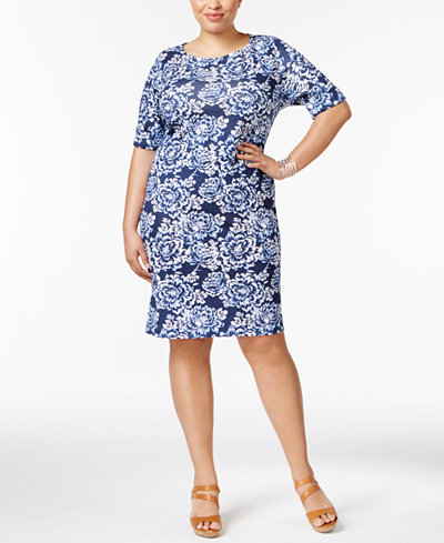 Karen Scott Plus Size Cotton Floral Print T Shirt Dress Karen Scott Plus Size Cotton Floral Print T Shirt Dress