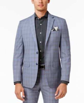 Sean John - Men's Slim-Fit Light Blue Plaid Jacket