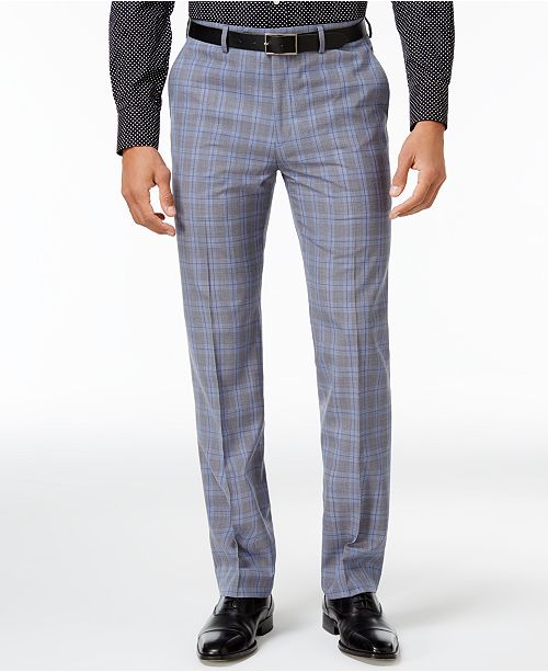 Sean John Men S Slim Fit Light Blue Check Pants Reviews Pants