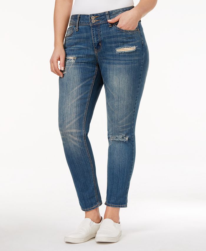 Rampage Trendy Plus Size Chloe Ripped Long Beach Wash Skinny Jeans - Macy's