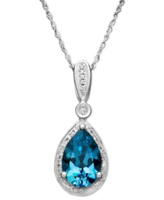 Blue Topaz (3 ct. t.w.) and Diamond (1/10 ct. t.w.) Teardrop Pear Pendant Necklace in 14k White Gold  (Also in Mystic Topaz)