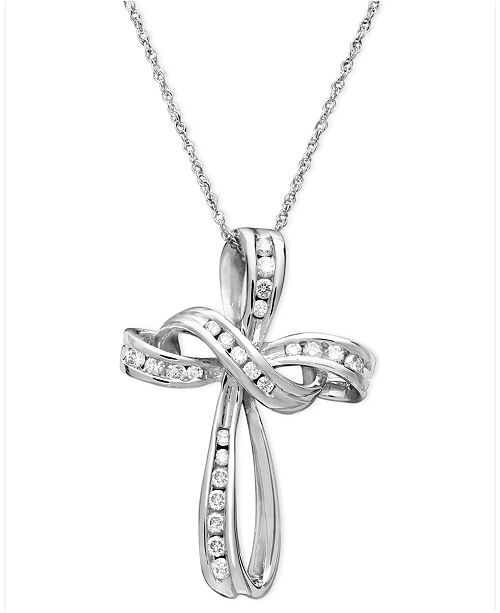 Macy's Diamond Pendant, 14k White Gold Diamond Cross (1/4 ct. t.w