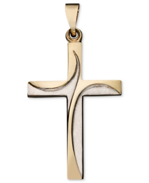 image of Swirl Cross Pendant in 14k Yellow and White Gold