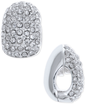 image of Anne Klein Silver-Tone Black Crystal Huggie E-z Comfort Clip-On Earrings