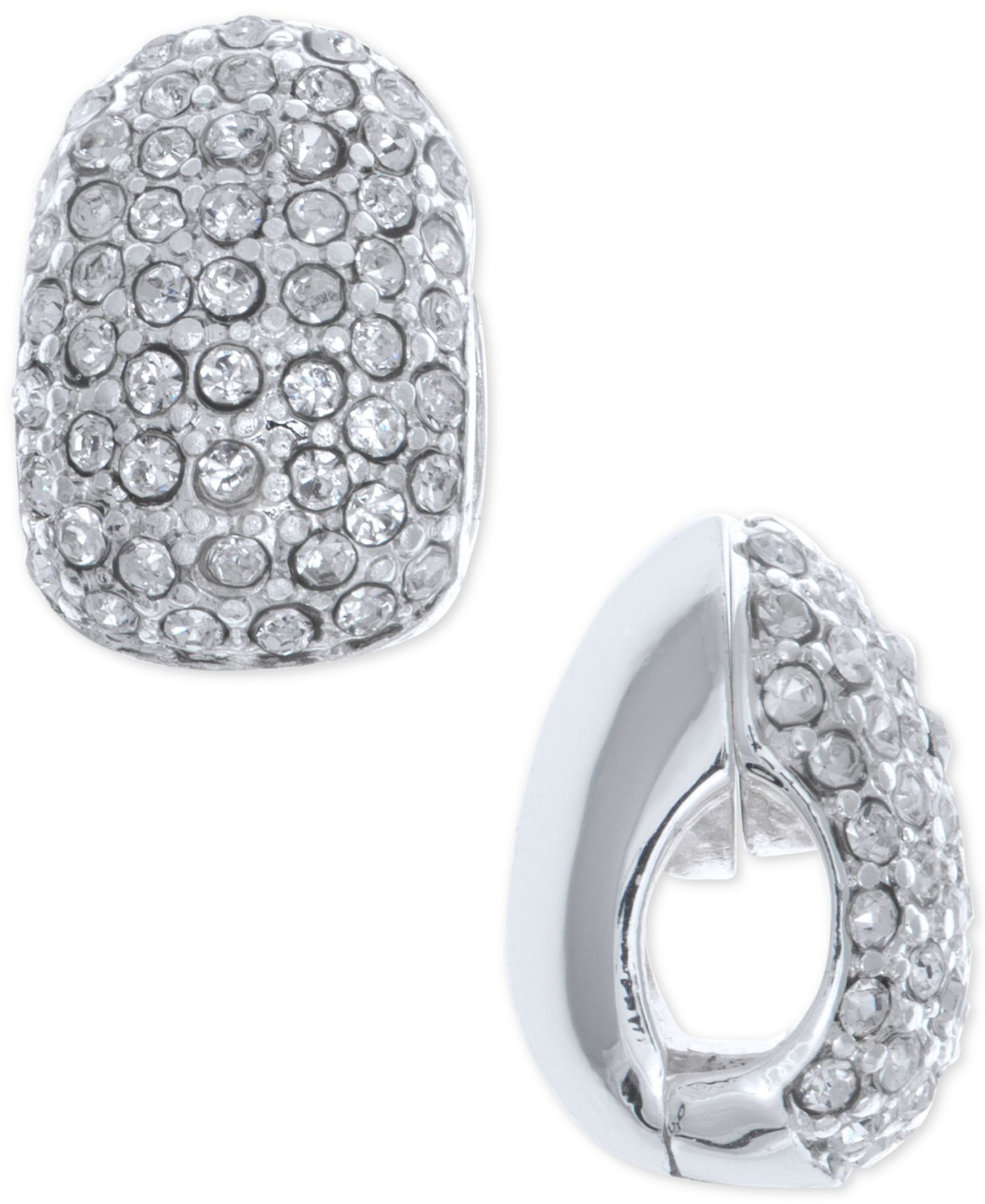 Silver-Tone Black Crystal Huggie Clip-On Earrings