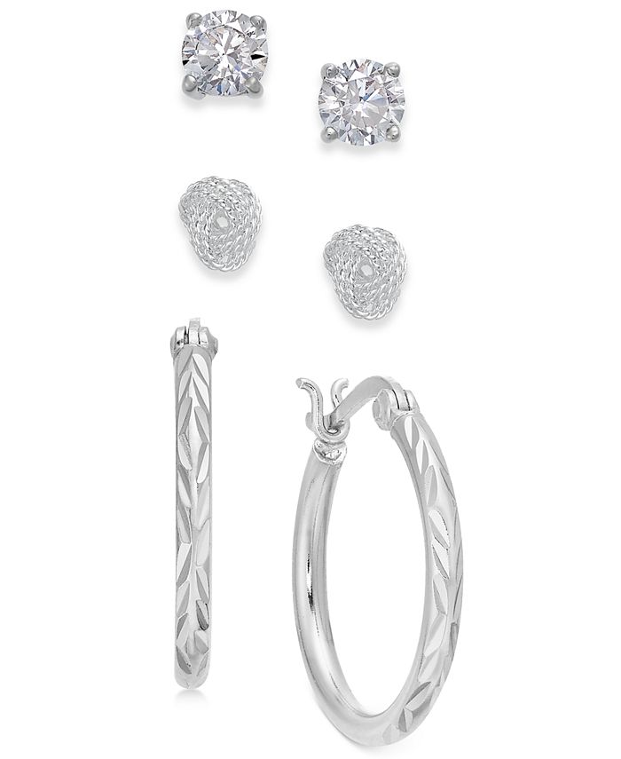 Silver Cubic Zirconia Stud & Hoop Diamante Earring Pack