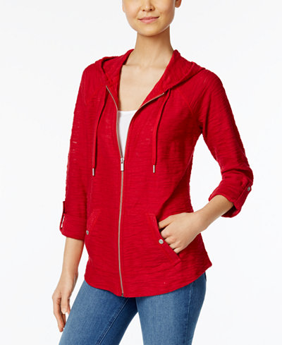 Style & Co Zippered Roll-Tab Hoodie, Only at Macy's