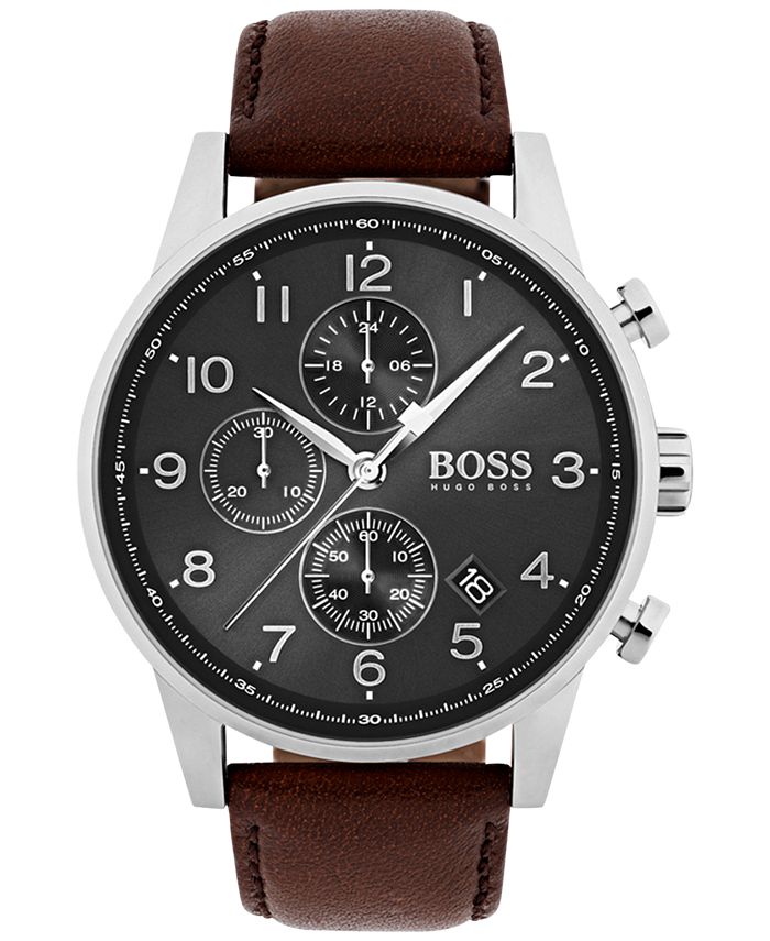 BOSS - Men's Navigator Brown Leather Strap Watch 44mm 1513494