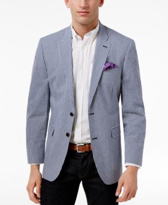 Tommy Hilfiger Men s Classic Fit White and Blue Gingham Stretch Performance Sport Coat Macy s