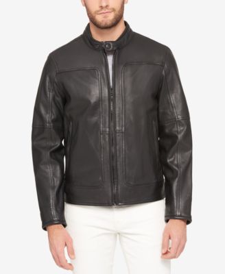Marc New York Men's Snap-Collar Perforated Leather Moto Jacket - Macy's