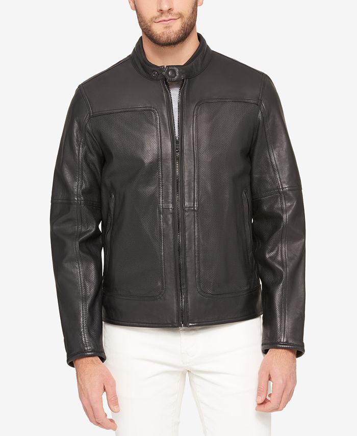 Marc New York Men's Snap-Collar Perforated Leather Moto Jacket ...
