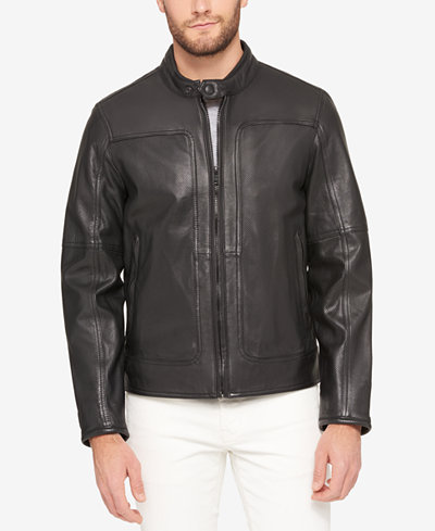 Marc New York Men's Snap-Collar Perforated Leather Moto Jacket - Coats ...