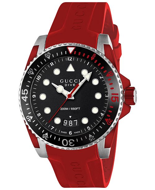 Gucci Men's Swiss Dive Red Rubber Strap Watch 40mm YA136309 Watches