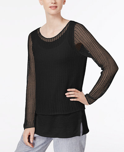 Eileen Fisher Organic Linen Layered-Look Sweater, Regular & Petite
