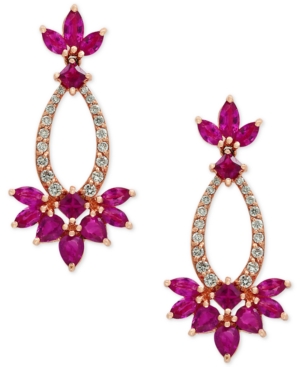 image of Amore by Effy Certified Ruby (3-3/4 ct. t.w.) and Diamond (1/3 ct. t.w.) Drop Earrings in 14k Rose Gold
