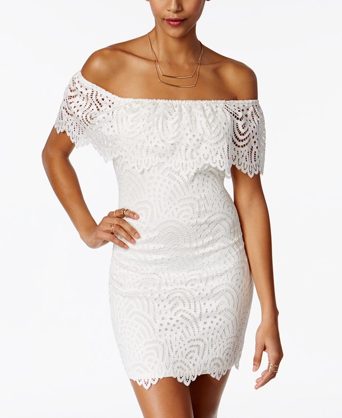 Material Girl Juniors' Off-The-Shoulder Lace Ruffle Bodycon Dress