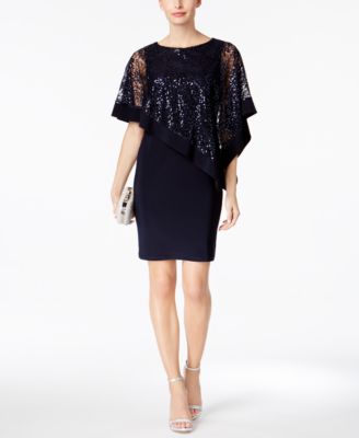 R&M Richards Plus Size Long Sequined Gown - V-Neck With Sheer Capelet Sleeves, Floor-Length Formal Dress For Mother Of The Bride