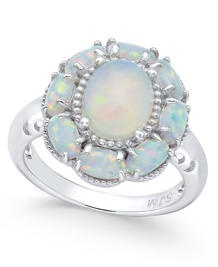 Macy's Opal Flower Ring (2-1/5 ct. t.w.) in Sterling Silver & Reviews ...