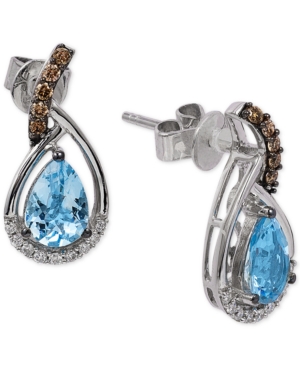 image of Le Vian Chocolatier Sea Blue Aquamarine (1 ct. t.w.) and Diamond (1/6 ct. t.w.) Drop Earrings in 14k White Gold